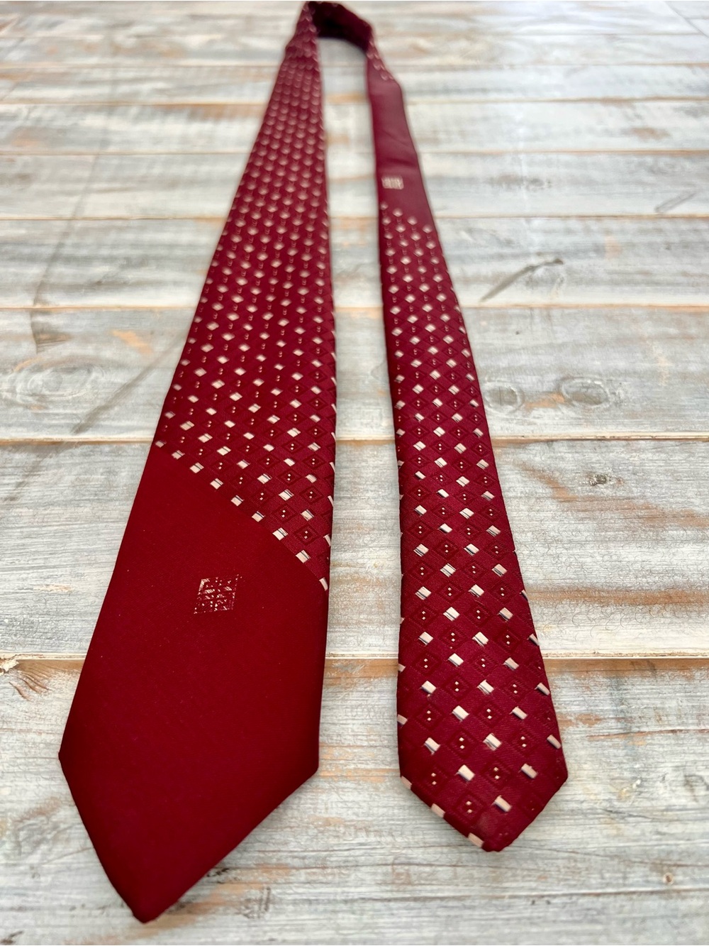 Givenchy Burgundy Silk Tie with Geometric Square Motif